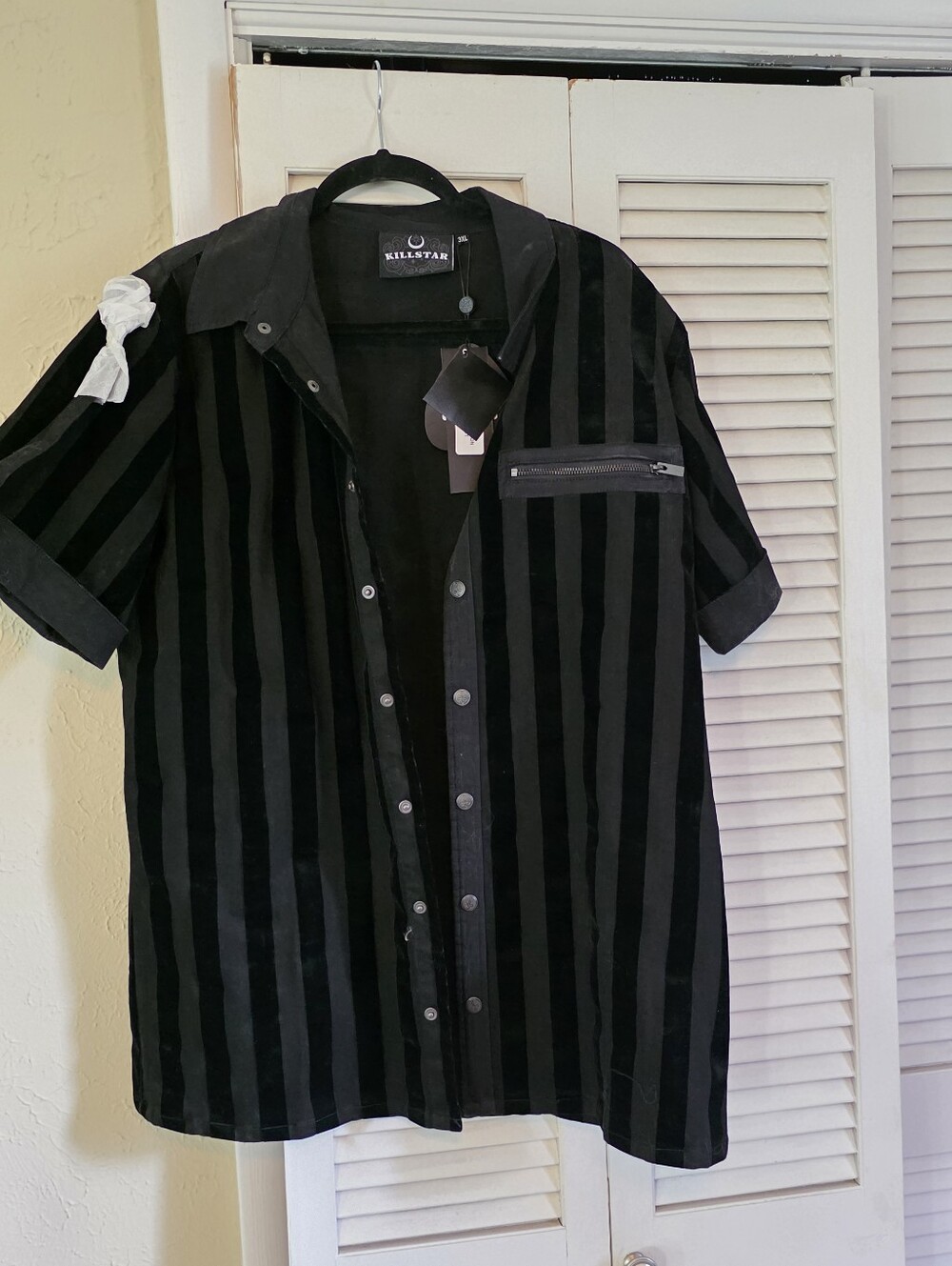 NWT Killstar Wastelands Black Velvet Stripe Button-Up Shirt Men’s 3XL Goth